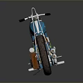 Blue Custom Motorcycle With Brown Leather Seat And Red Lettering On Tires