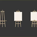 Wooden Art Easels With Blank Canvases And Painting Tools For Studio Display Setup