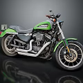 Green Cruiser Motorcycle With Black Seat Chrome Exhaust And Alloy Wheels On Dark Reflective Surface