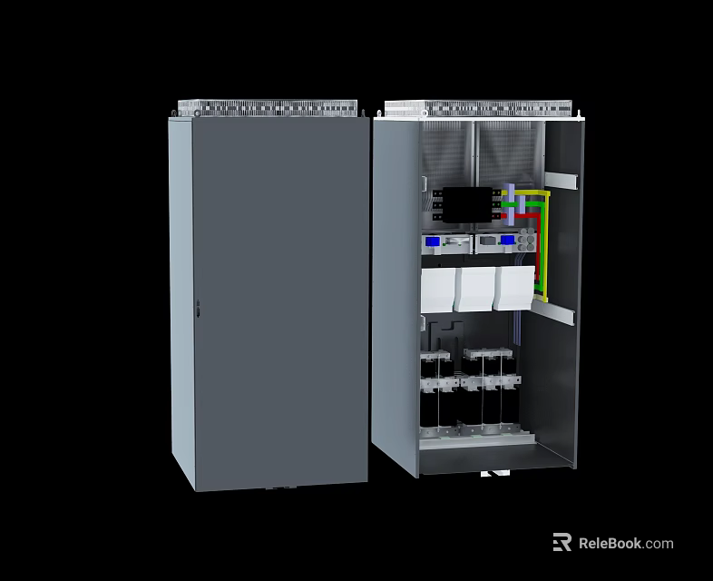 Industrial Control Cabinet With Open Closed Door And Internal Electrical Components 3d model