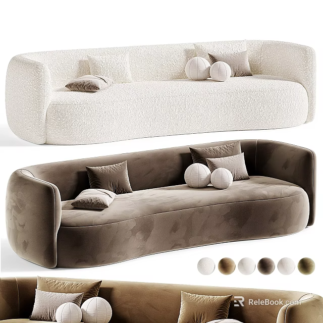 Modern Spacious Sofa in Light and Dark Hues with Pillows and Decorative Balls 3d model 
