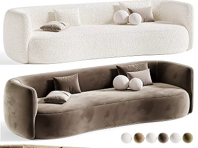 Modern Spacious Sofa in Light and Dark Hues with Pillows and Decorative Balls 3d model