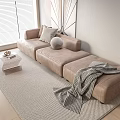 Modern Beige Sectional Sofa In Living Room With Rug Throw Pillows And Decorative Ball