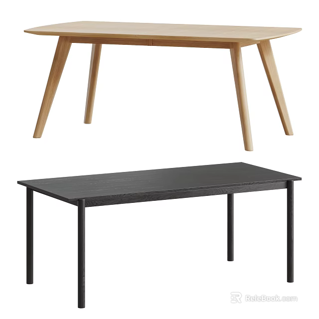 Modern Simple Dining Table Design With Wooden Legs And Black Tabletop 3d model 