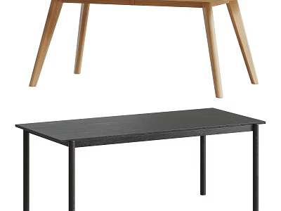 Modern Simple Dining Table Design With Wooden Legs And Black Tabletop 3d model