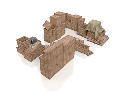 Wooden Building Components For Model Construction With Blocks Platforms And Tent Structures 3d model
