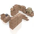 Wooden Building Components For Model Construction With Blocks Platforms And Tent Structures 3d model