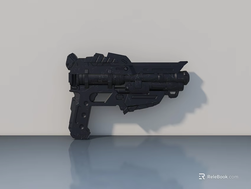Black Sci Fi Style Pistol Model On Smooth Surface With Shadow 3d model 