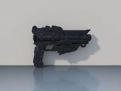 Black Sci Fi Style Pistol Model On Smooth Surface With Shadow 3d model