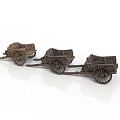 Three Vintage Wooden Handcart Models Retro Decorative Carriage Figurines Set
