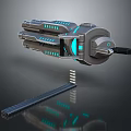 Futuristic Sci Fi Energy Weapon With Cylindrical Structure And Blue Luminous Rail Components 3d model