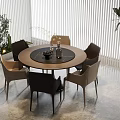 Modern Round Dining Table Set With Brown Beige Chairs And Indoor Plants