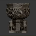 Decorative Stone Planter with Carved Lion Statues and Ornate Patterns for Growing Plants