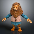 3D Lion Game Movie Character With Fluffy Mane Blue Sleeves And Brown Vest