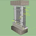 Architectural Component Structure Featuring Gray Base Metal Frame And Glass Panel 3d model