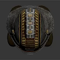Futuristic Combat Helmet Design With Metal Frame Gold Accents And Breathing Tubes
