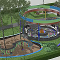 Vibrant Park Landscape Featuring Circular Playground Colorful Pathways Green Lawn and Trees