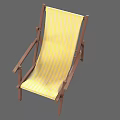 Folding Lounge Chair with Wooden Frame Yellow Striped Canvas Seat and Backrest
