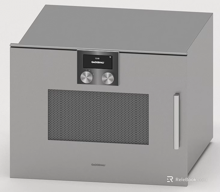 Modern Gray Electric Oven With Digital Control Panel And Mesh Door Design 3d model