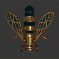 Mechanical Bee With Metallic Body Blue Gold Stripes And Grid Patterned Wings 3d model