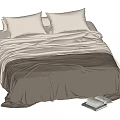 Double Bed With White Pillows White Sheets Gray Blanket And Stacked Books Nearby