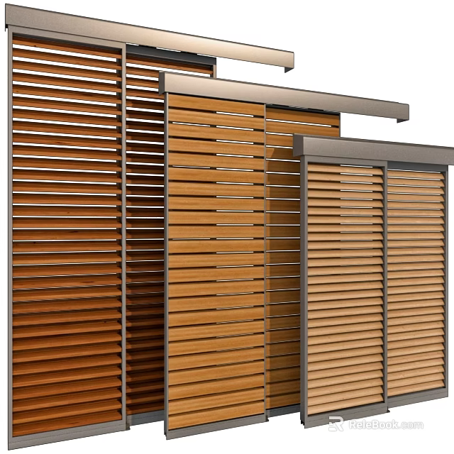 Wooden Slat Screens With Different Colored Wood Panels And Metal Frames 3d model
