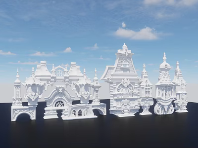 White Castle Architecture Photo Spot With Decorative Spires Arches And Blue Sky 3d model