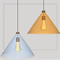 Modern Metallic Ribbed Conical Pendant Lights With Illuminated Shade And Sleek Design
