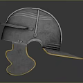 Medieval Weapon Helmet Featuring Shiny Metal Surface Decorative Lines And Chin Strap