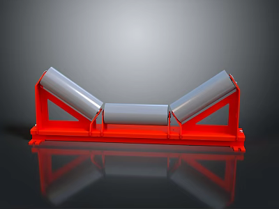 Industrial Conveyor Roller System With Red Frame And Gray Rollers 3d model
