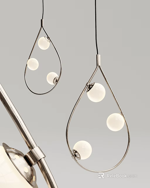 Modern Teardrop Shaped Pendant Light With Metal Frame And Spherical White Bulbs 3d model 