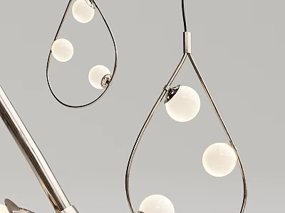 Modern Teardrop Shaped Pendant Light With Metal Frame And Spherical White Bulbs 3d model