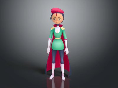 3D Designed Game And Movie Character With Red Hat Green Top White Gloves Red Cape 3d model