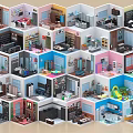 Birds Eye View Planning of Multiple Interior Room Models with Various Designs and Furniture