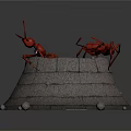Detailed Red Ant 3D Models On Layered Conical Stone Platform With Small Stones