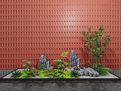 Indoor landscape sketch courtyard landscape green plant combination 3d model