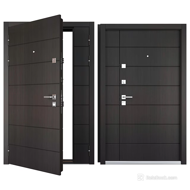 Black Modern Security Door With Paneled Design And Secure Lock System 3d model 