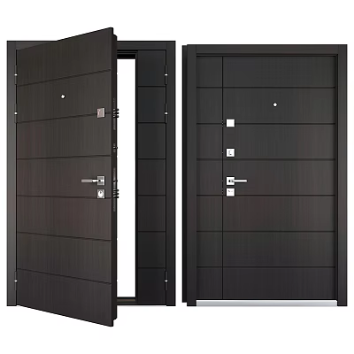 Black Modern Security Door With Paneled Design And Secure Lock System 3d model
