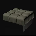 Modern Light Gray Leather Ottoman with Tufted Design and White Square Base 3d model