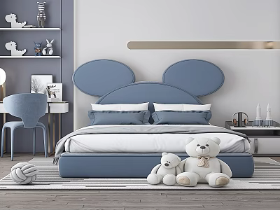 Cozy Kids Room Interior With Blue Mickey Mouse Ears Headboard And Stuffed Teddy Bears 3d model