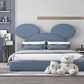 Cozy Kids Room Interior With Blue Mickey Mouse Ears Headboard And Stuffed Teddy Bears
