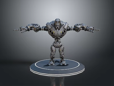 Detailed Mechanical Robot Figure With Complex Design On Illuminated Circular Base 3d model