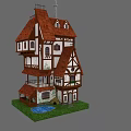 Detached Villa With Red Brown Roof White Walls Wooden Frames Small Pond And Grass
