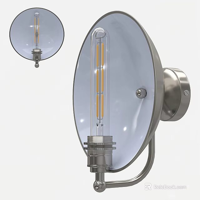 Modern Brushed Nickel Wall Light With Round Transparent Shade And LED Filament Bulb 3d model 