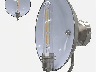 Modern Brushed Nickel Wall Light With Round Transparent Shade And LED Filament Bulb 3d model