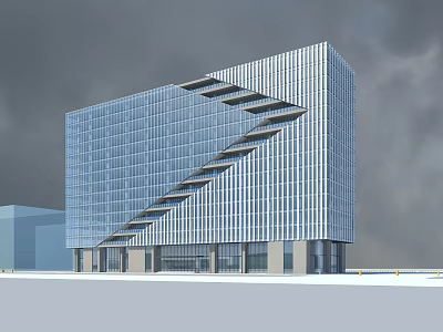 Modern Office Building With Glass Curtain Wall And Geometric Exterior Structure 3d model
