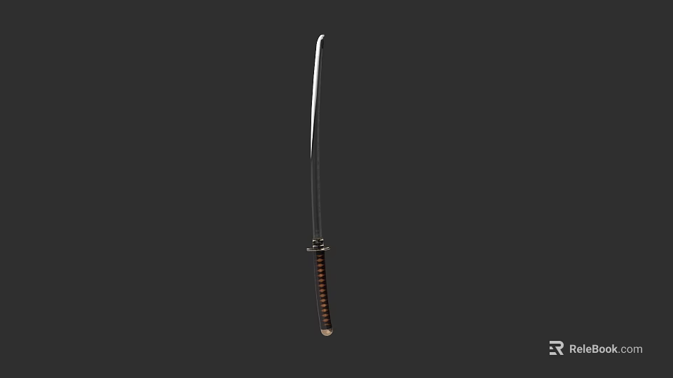 Traditional Samurai Sword With Sharp Metal Blade And Brown Wooden Handle Design 3d model 