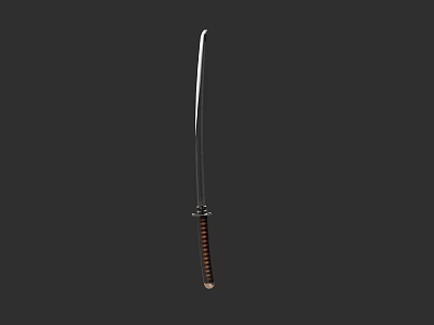 Traditional Samurai Sword With Sharp Metal Blade And Brown Wooden Handle Design 3d model