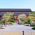 Traditional Japanese Dry Landscape Garden With Large Rocks Pine Trees And Pebble Pathway