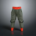 Green Cargo Pants With Orange Waistband And Ankle Cuffs Multiple Pockets Casual Style